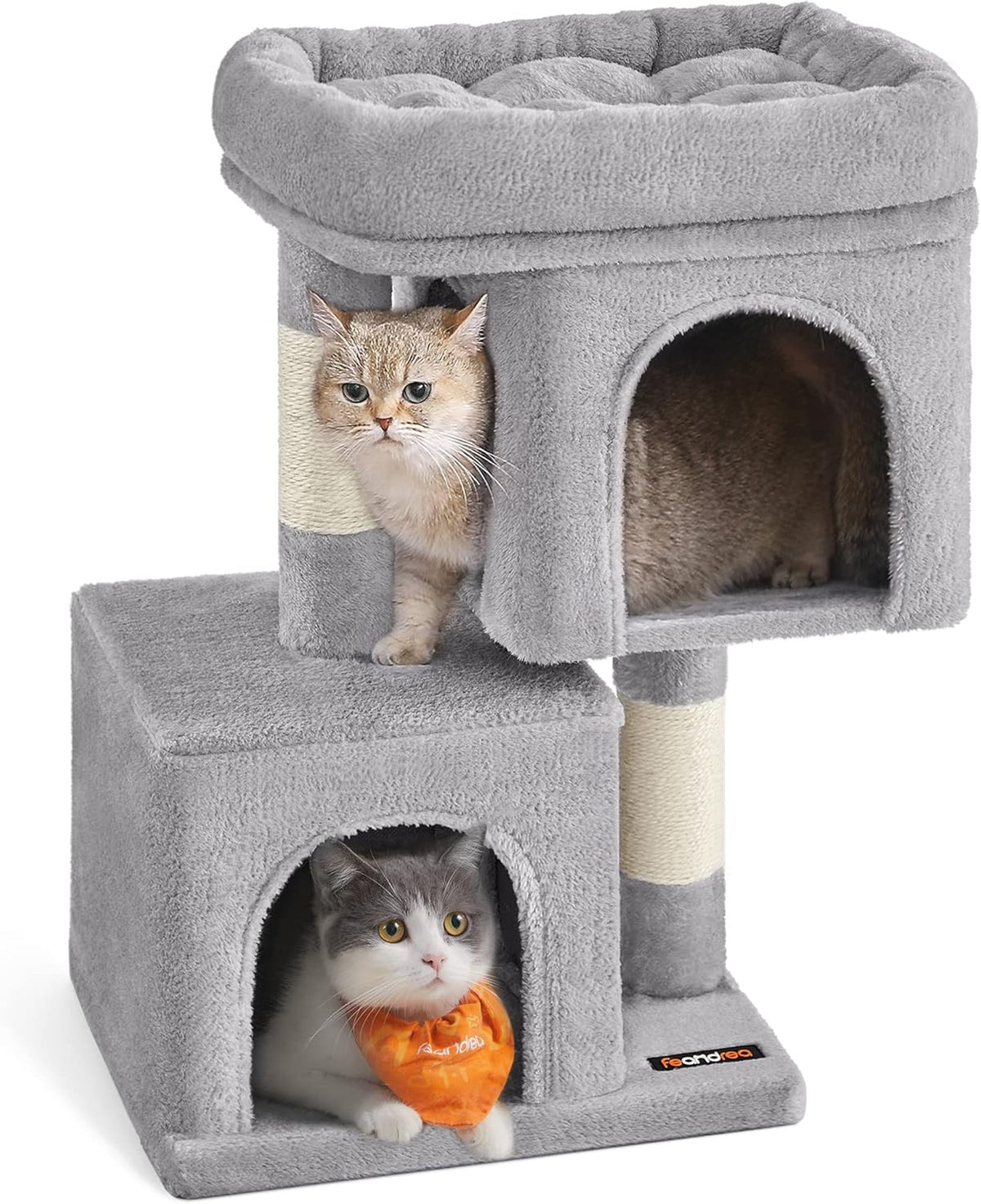 Feandrea Cat Tree, 26.4-Inch Small Cat Tower, Cute Plush Condo, Light Gray