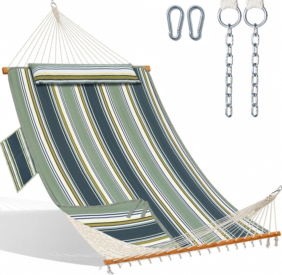 GAFETE 14FT 2 Person Handwoven Rope Hammock with Pad and Pillow for Outside