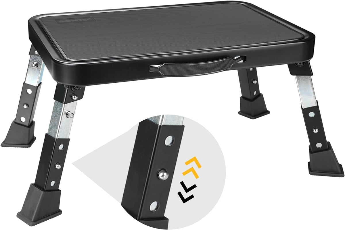 BONTEC Folding Step Stool, 3-Level Adjustable Metal Step Stool, 330Lbs