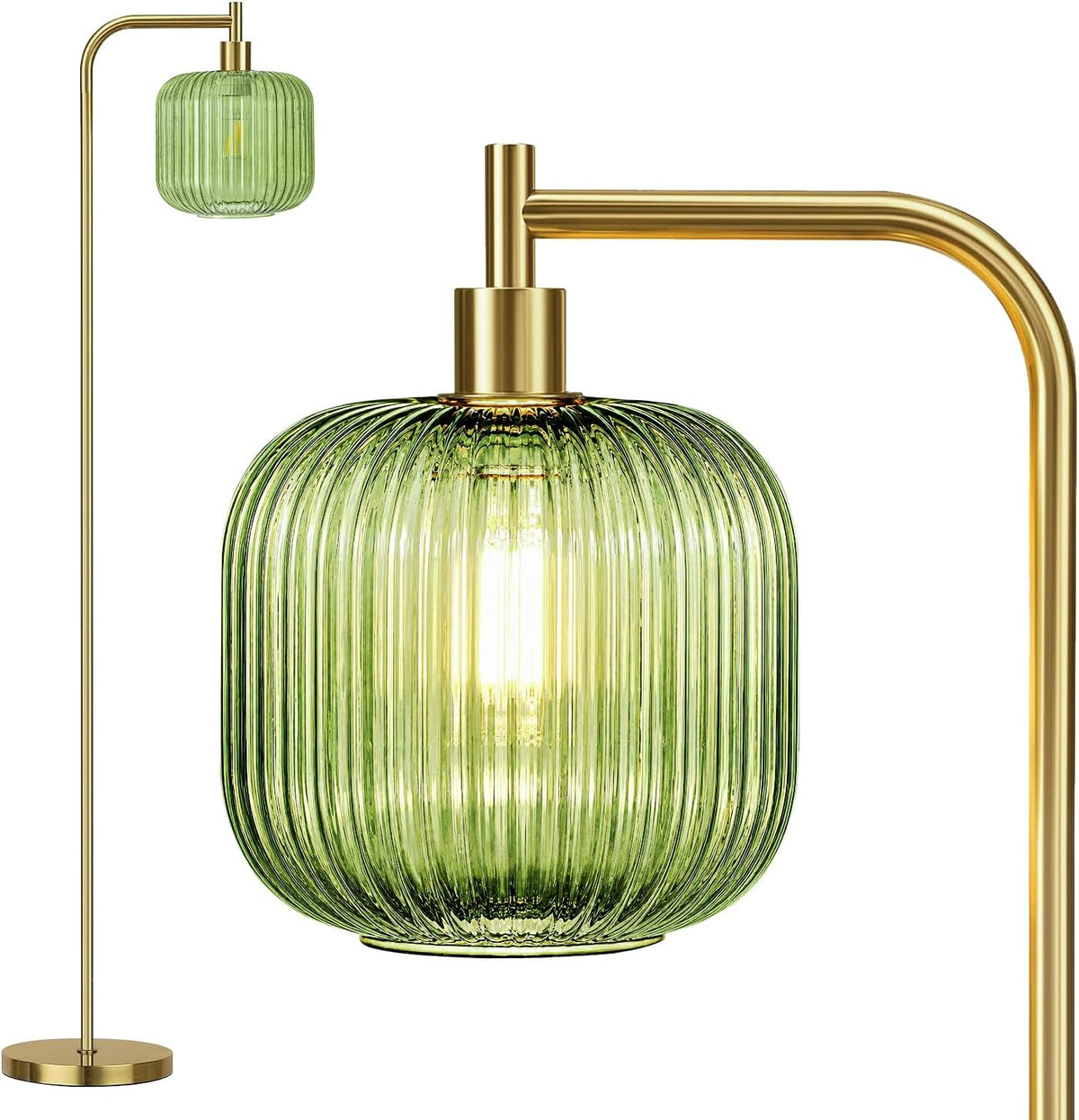 Green Glass Floor Lamp, 67" Tall Reading Lamp, Touch Control,2H/4H/8H Timer