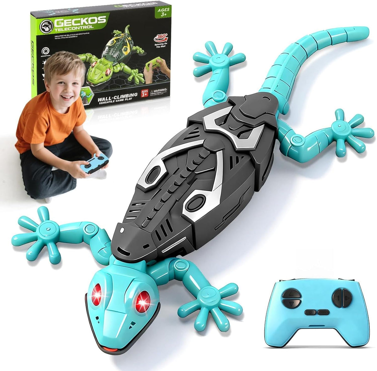 KETIEE RC Wall Crawler Gecko: Wall Climbing Gecko Toy for Kids, Remote Control Climbing Lizard with Led Glowing Eyes, Rechargeable Floor Ceiling Crawling Robot Prank Toy, Gift for Boy Girl 3+Years Old