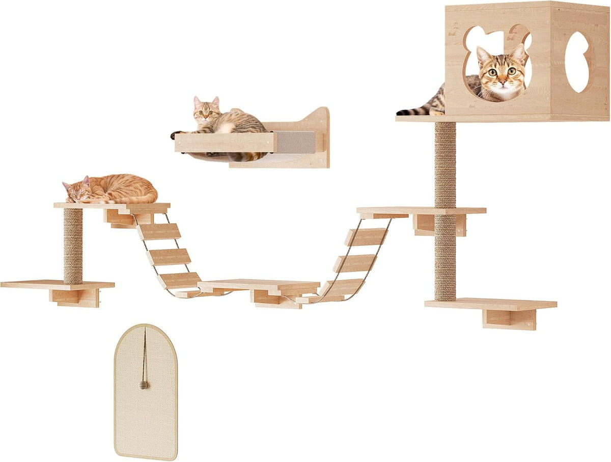 PETKABOO Cat Wall Shelves Cat Wall Furniture with Condo, Hammock, Scratching Pad, Platform and Ladder