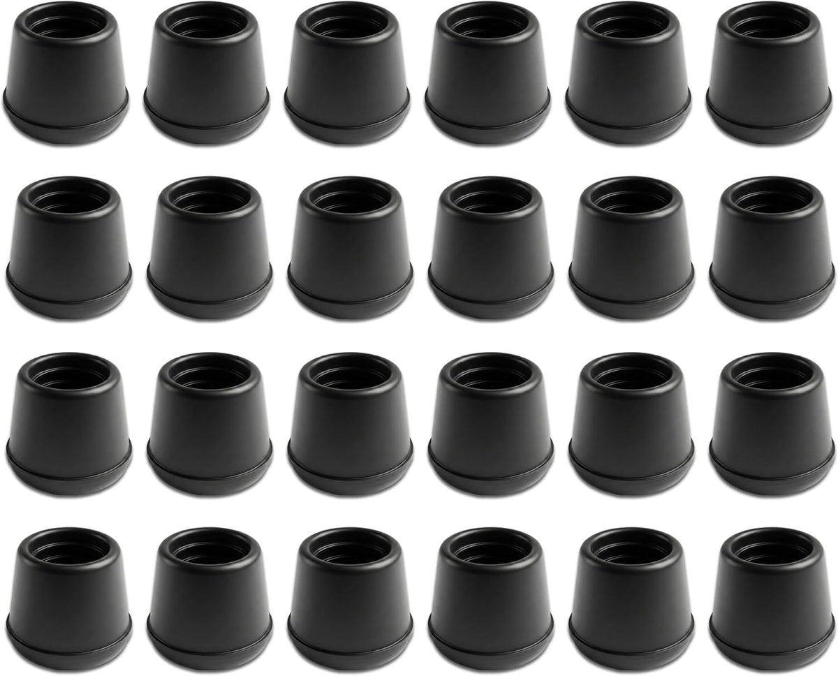 Shepherd Hardware 1-1/4" round Non-Marking Rubber Slip-On Chair Leg Tips, Nonslip Protective Furniture Leg Caps for Chairs, Stools, and Tables on Hard Surfaces, Set of 24, Black