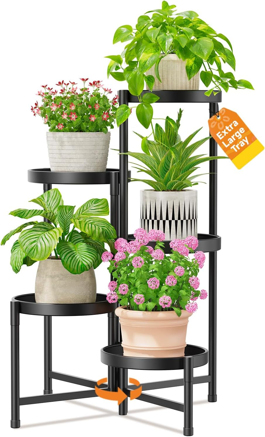 LASZOLA Plant Stand Indoor with 10 Inch Large Metal Tray, 5 Tier Black