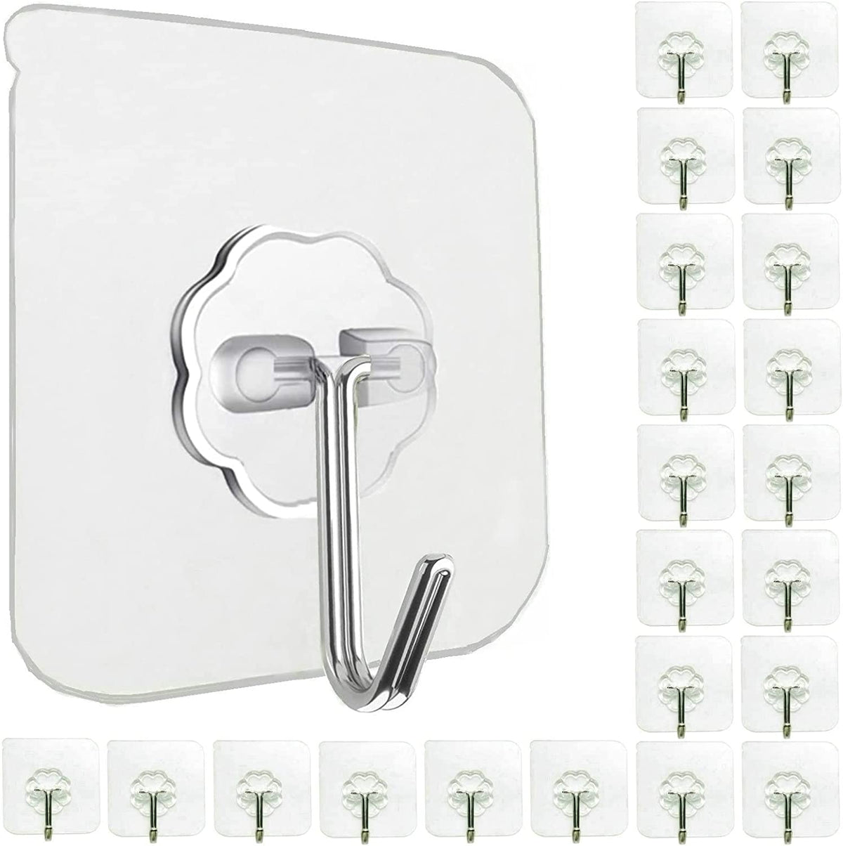 Jwxstore 24 Pack Adhesive Wall Hooks Clear 33LB Heavy Duty Sticky Hooks