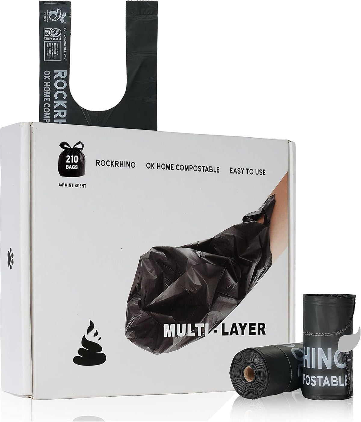 Ultra Thick Rockrhino Dog Poop Bags, Multi-Layer Bottom, Opaque Odor-Proof