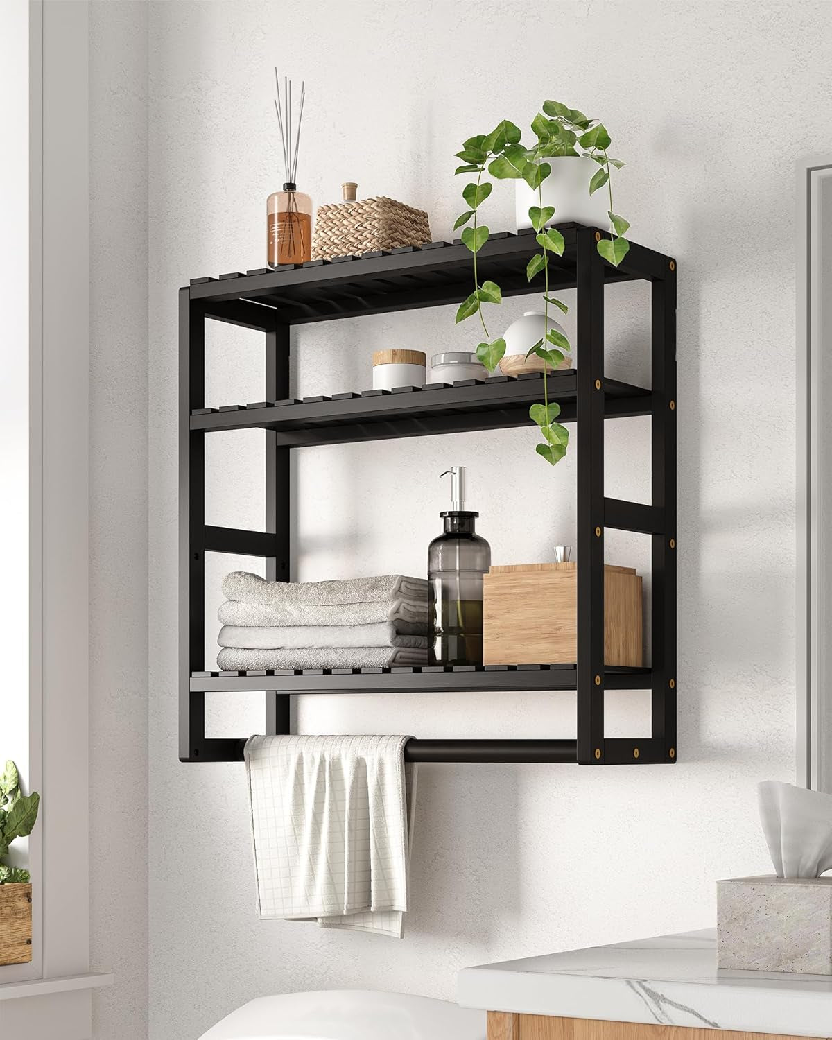 Galood over the Toilet Storage Bathroom Shelves Wall Mounted 3 Tier Black