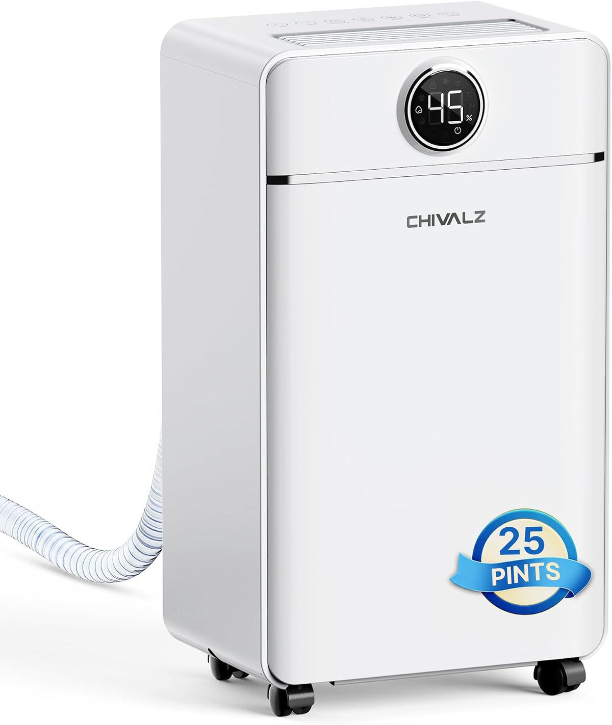 CHIVALZ 1800 Sq.Ft Dehumidifier for Basement 25Pints, with Drain Hose White