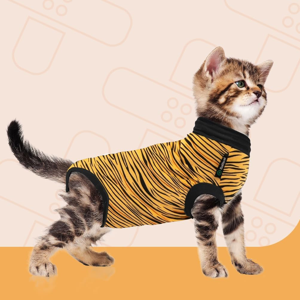Suitical Cat Recovery Suit with Back Opening - 3XS Tiger Print