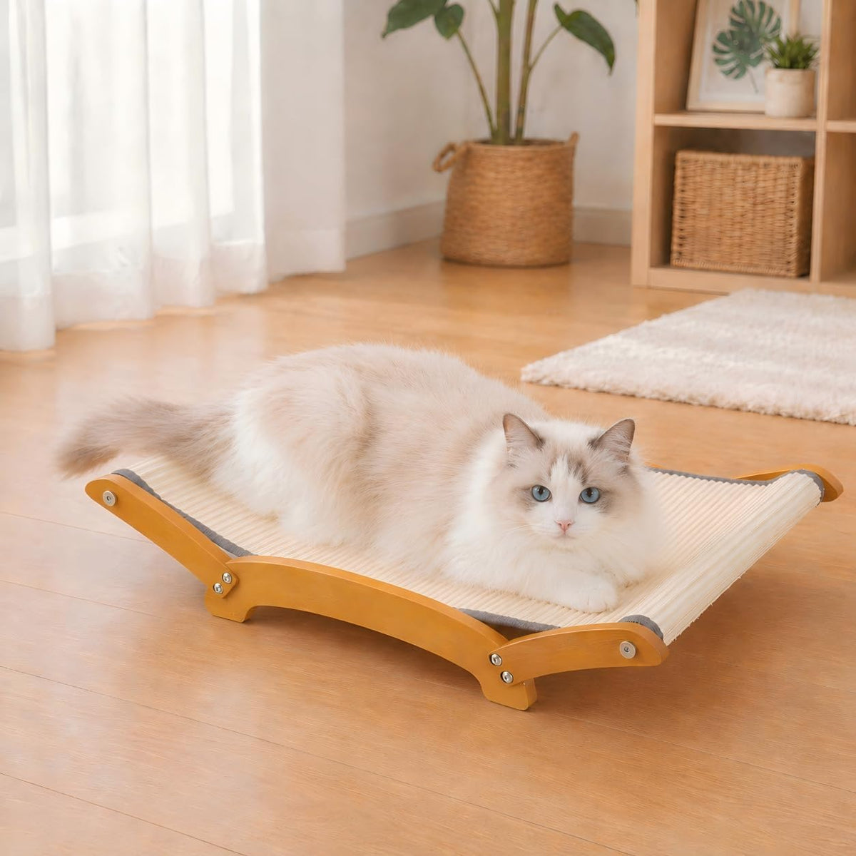 Sisal Cat Scratcher Bed for Indoor Cats, 26.3In Solid Beech Wood Frame