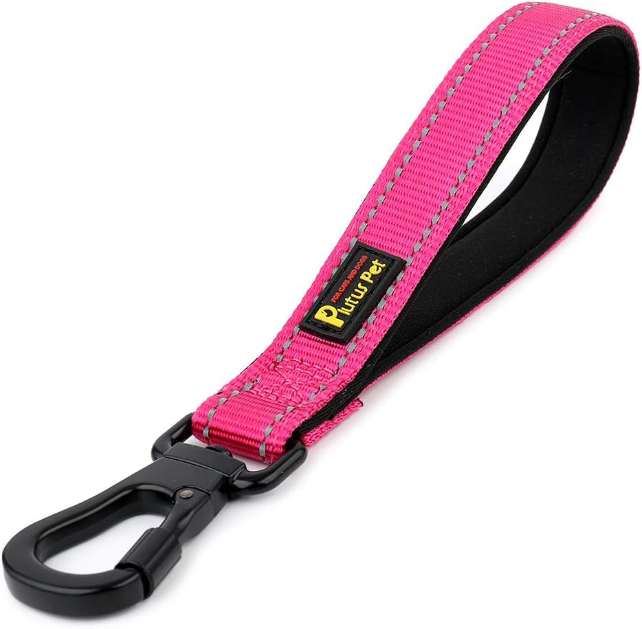 PLUTUS PET 10 Inch Short Dog Leash for Large Dogs with Locking Carabiner Clip & Padded Handle (10”, Pink)