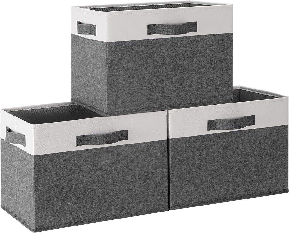 Ghvyennttes Large Fabric Storage Bins with 3 Handles, 15X11X9.6 Inch Storage Baskets for Shelves, Foldable Closet Storage Bins for Shelves, Closet Organizers and Storage Boxes 3 Pack