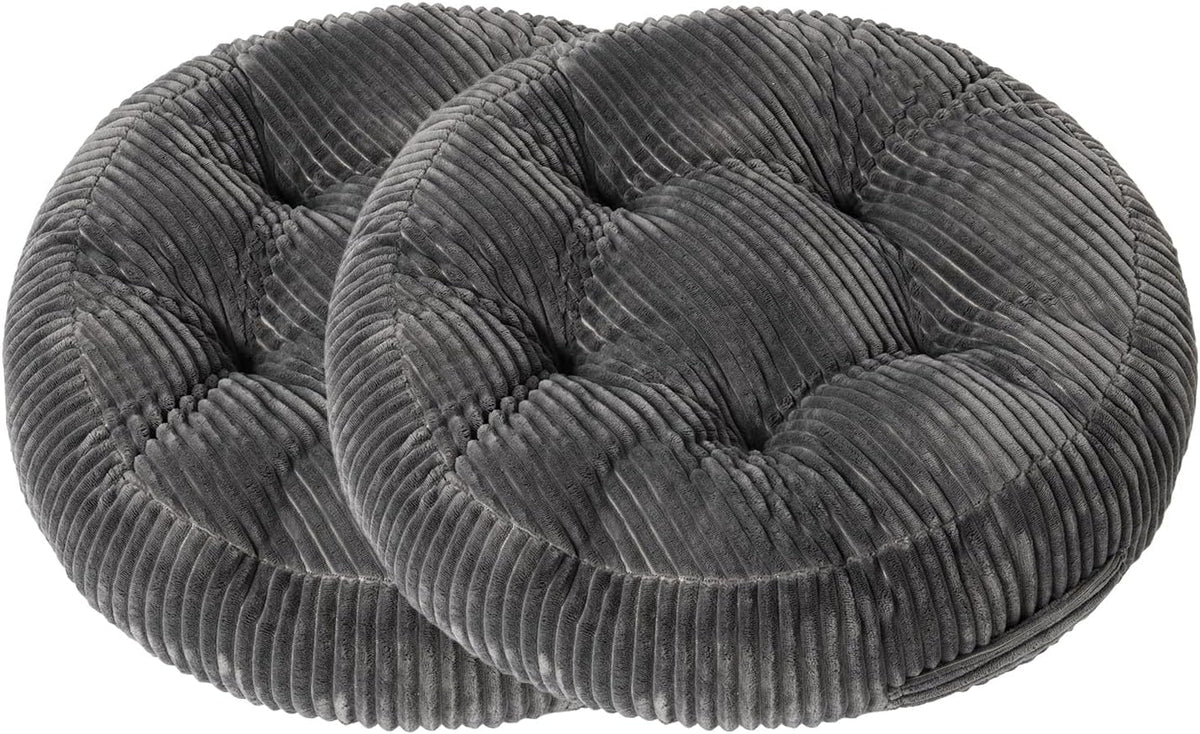 Floor Pillow, Square Large Pillows Seating for Adults, Tufted Corduroy Cushion for Tatami Living Room (2, Grey-Round)
