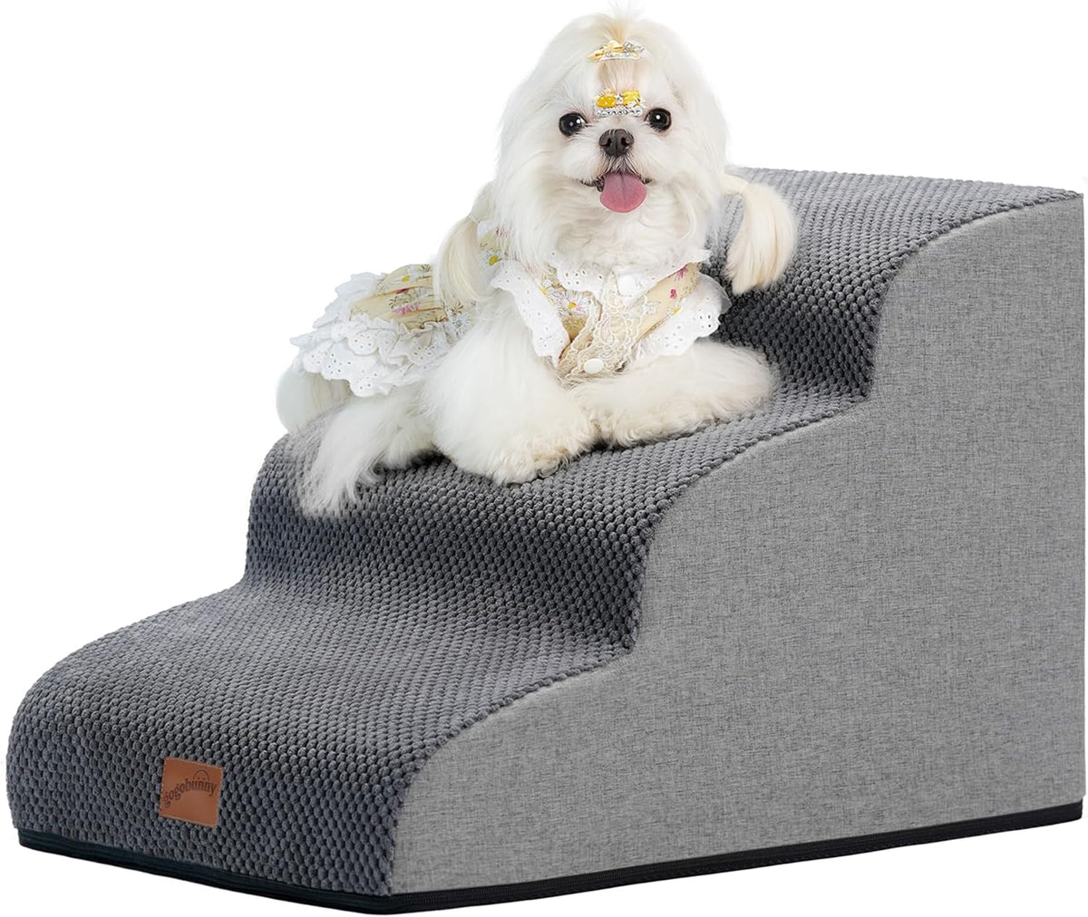 Gogobunny Ramp Dog Stairs for Couch Sofa and Chair 15.7" H, 3-Step Pet Steps for Small Dogs and Cats, Non-Slip Waterproof Fabric Cover, Stable and Balanced Indoor Step, Pets Friendly, Grey