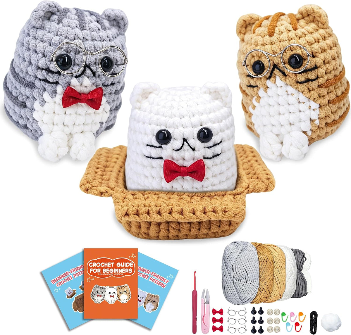 MASPODER Crochet Kit for Beginners Adults Complete Starter Cats Pattern