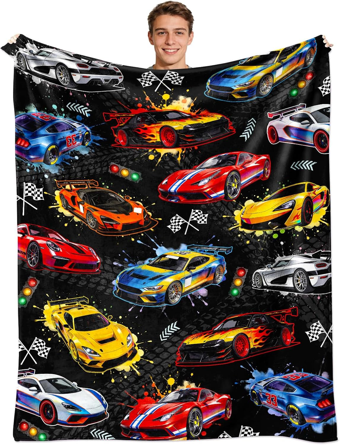 Racing Car Blanket Gifts for Boys Plush Cozy Flannel Cool Racing Car Themed Throw Blanket Cars Lover Stuff Gifts Birthday Bed Room Decor Travel for Girls 50"X40"