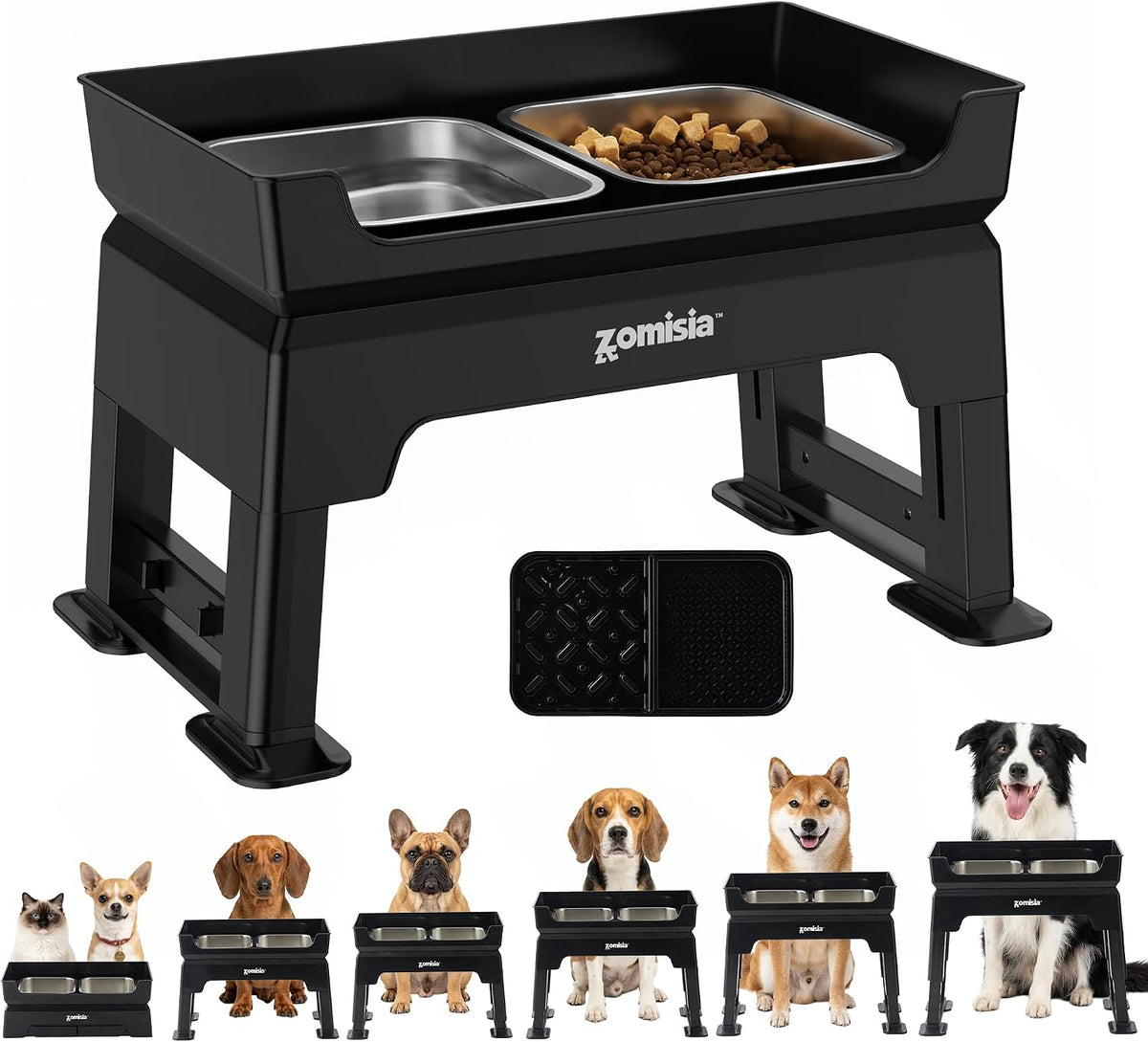 ZOMISIA Elevated Dog Bowls, 6 Height Adjustable Raised Dog Bowl Mess Proof