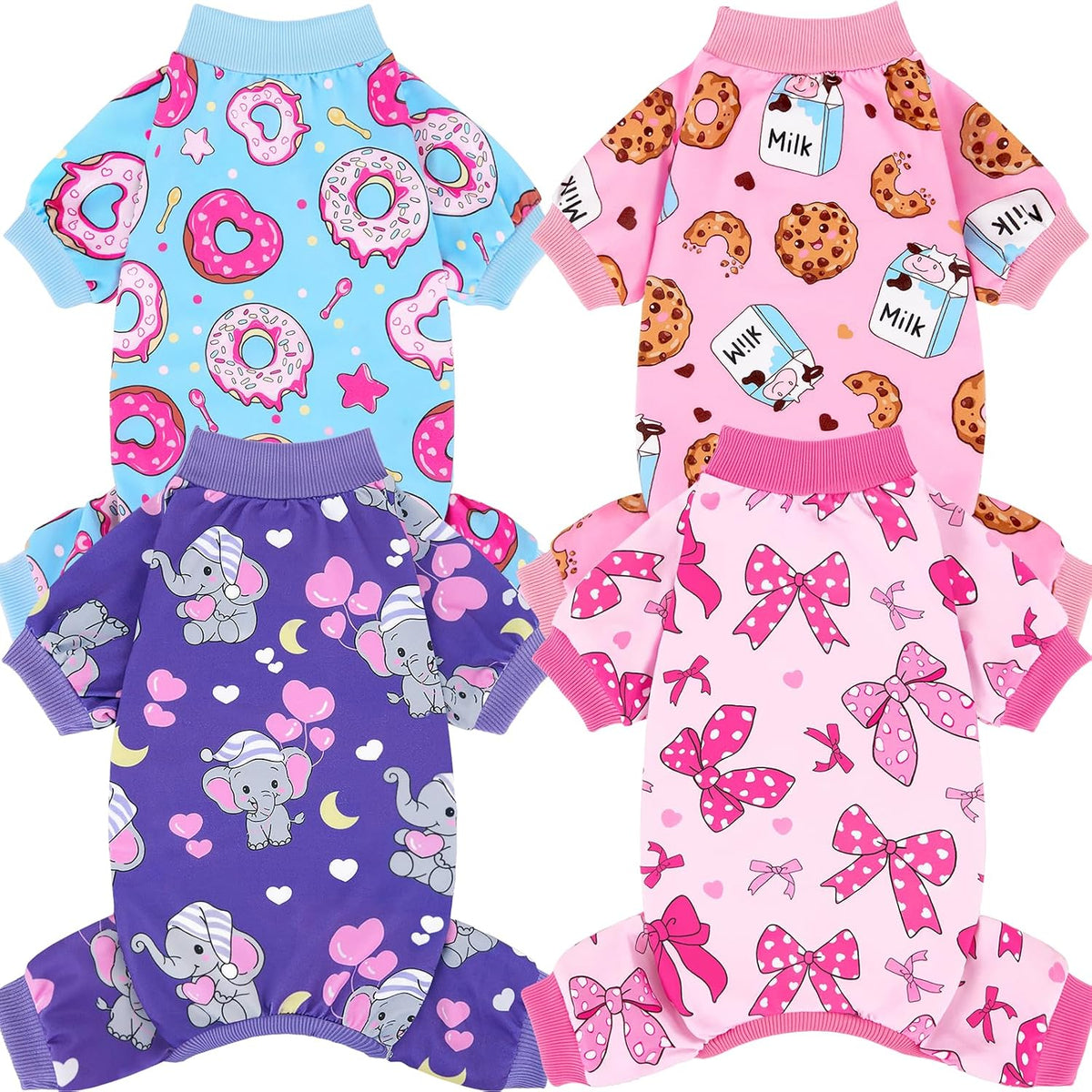 4 Pieces Dog Pajamas Soft Strechy Puppy Onesies Pet Clothes for Small Medium Dogs Boy Girl Cat Pet Outfit, 153-M