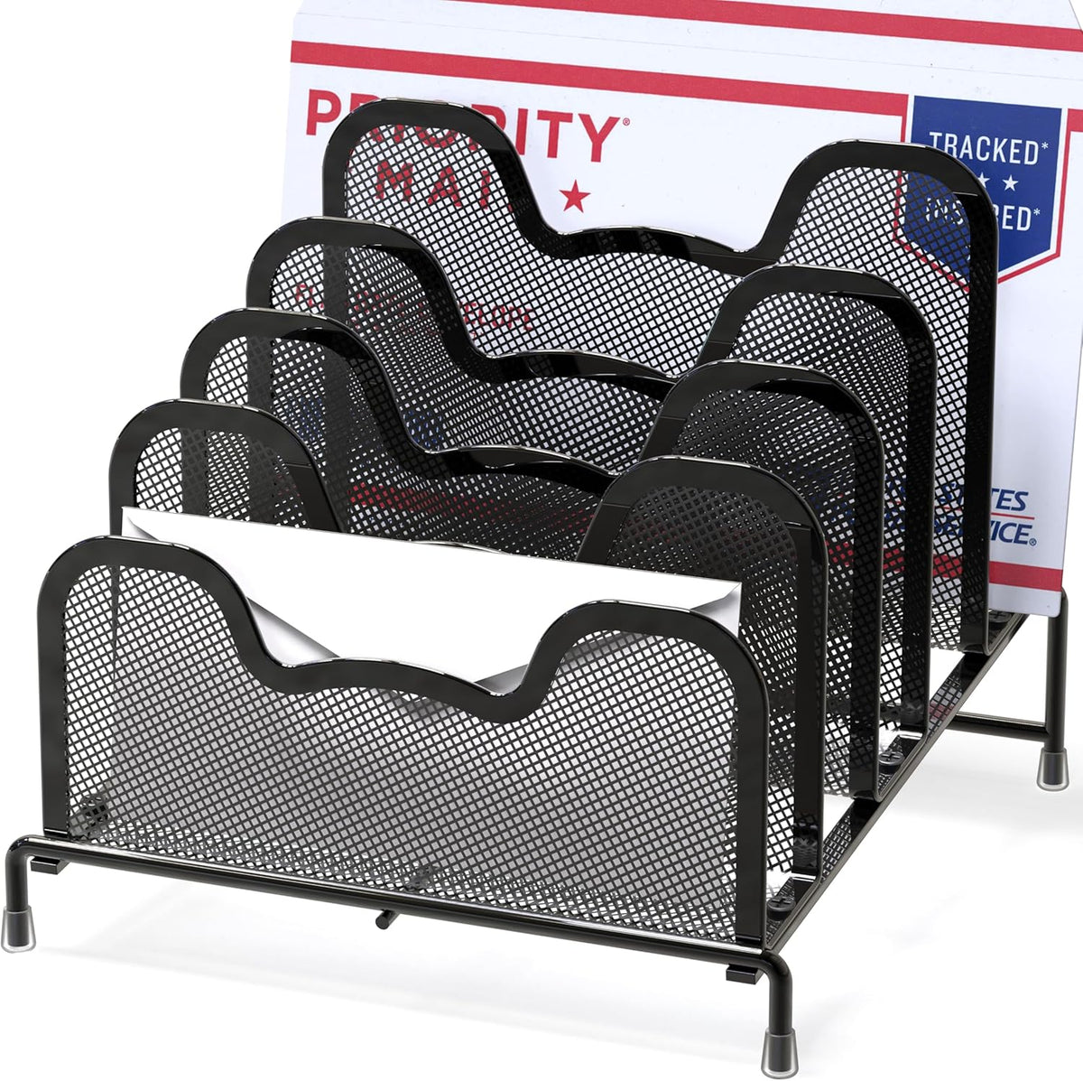 Simple Houseware Desk 5 Sections Step File Sorter Organizer, Black