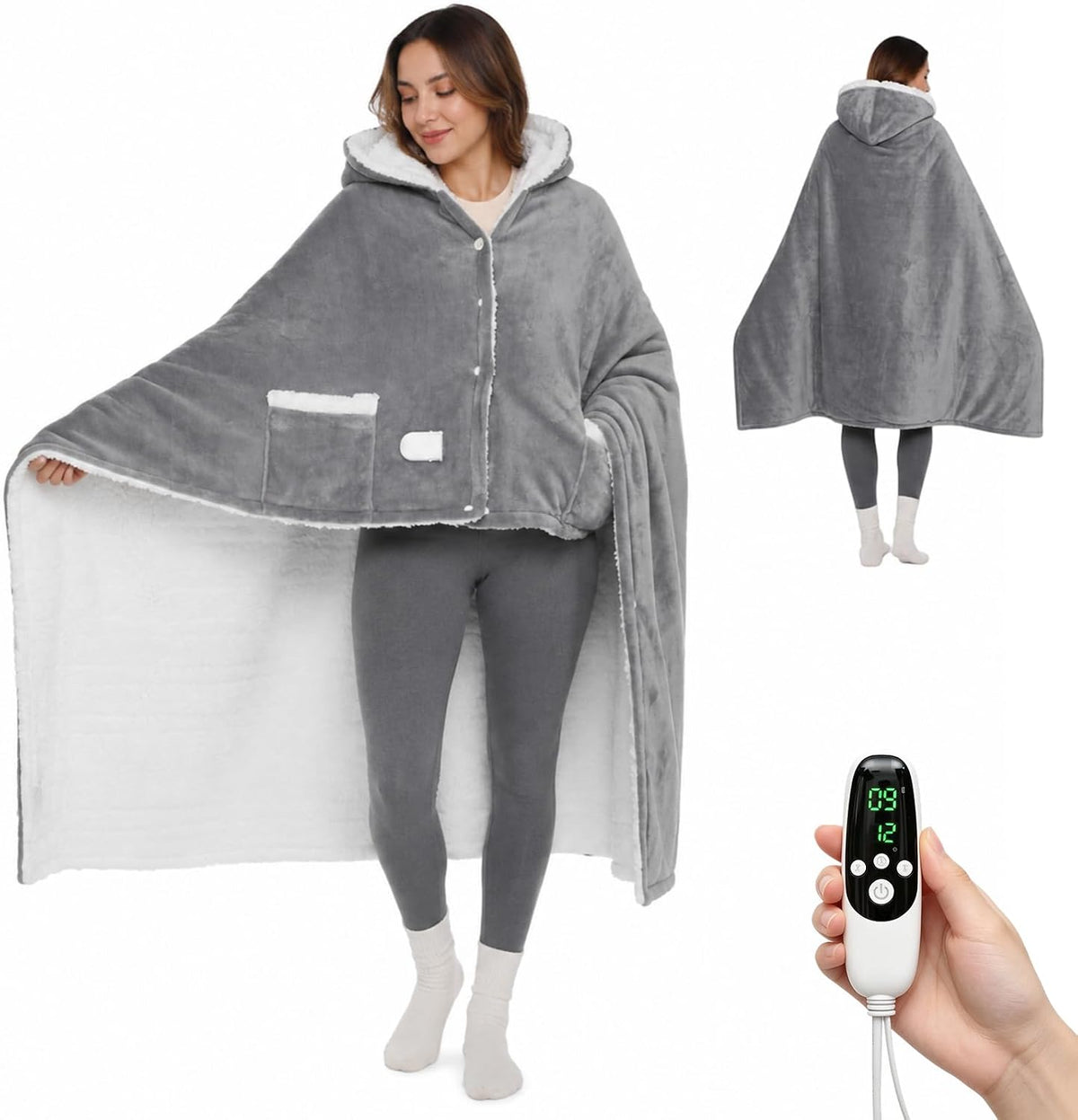 Vikua Wearable Heated Throw Blanket, 9 Heat Levels, 1-12H Timer, 50" X 63"