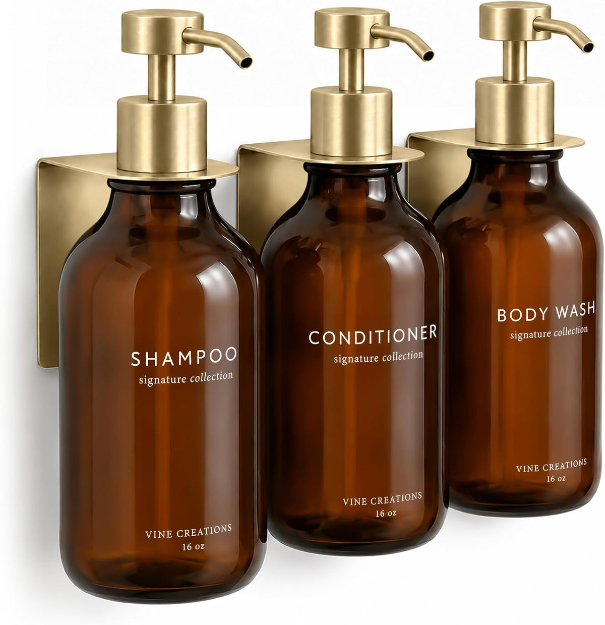 Vine Creations Shampoo and Conditioner Dispenser Wall Mount, Shower Bottles
