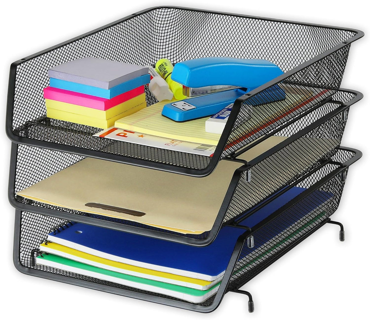 Simple Houseware Stackable Letter Tray Organizer, 3-Pack, Black