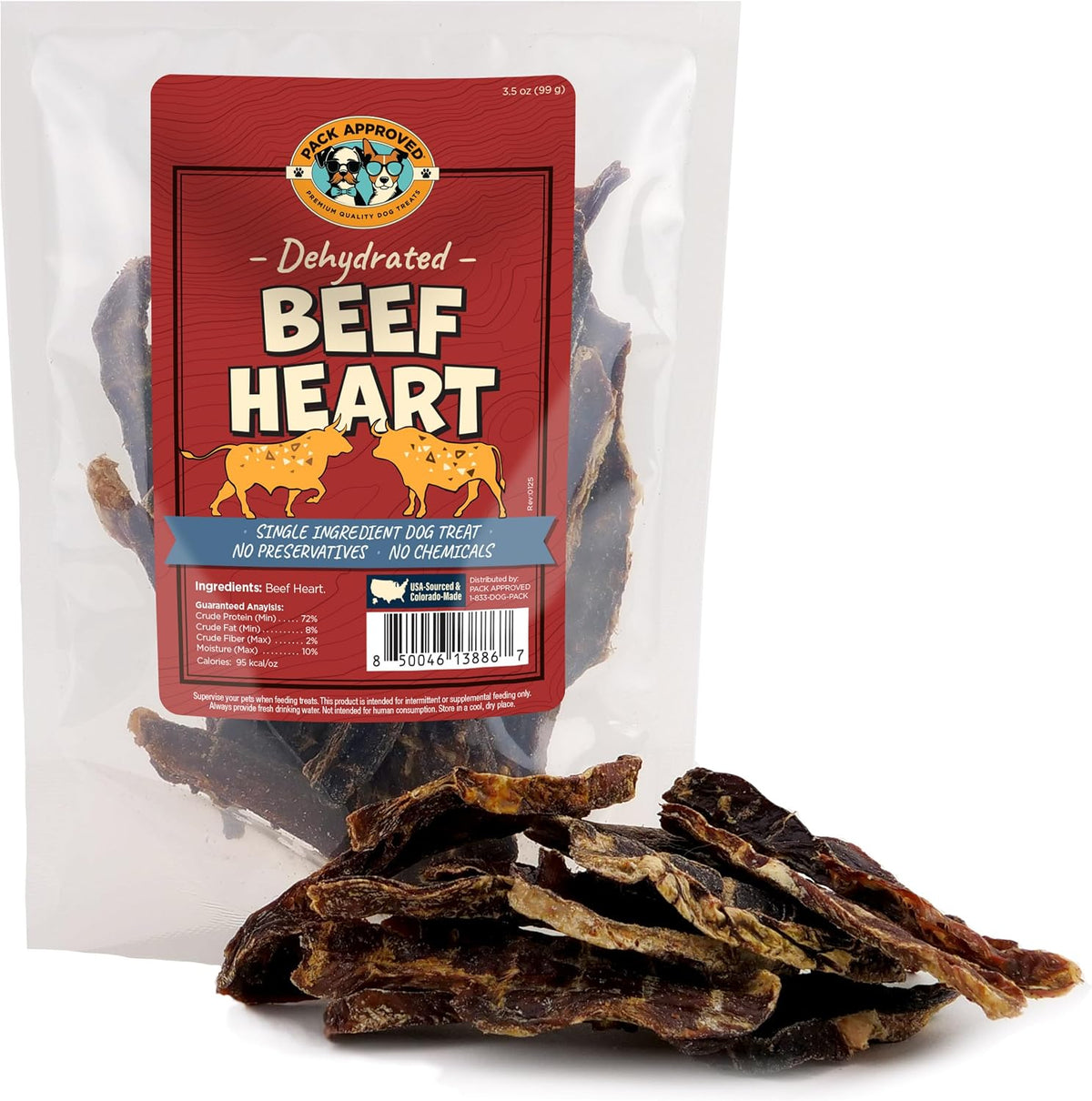 Pack Approved Dehydrated Beef Heart Dog Treats - 3.5Oz