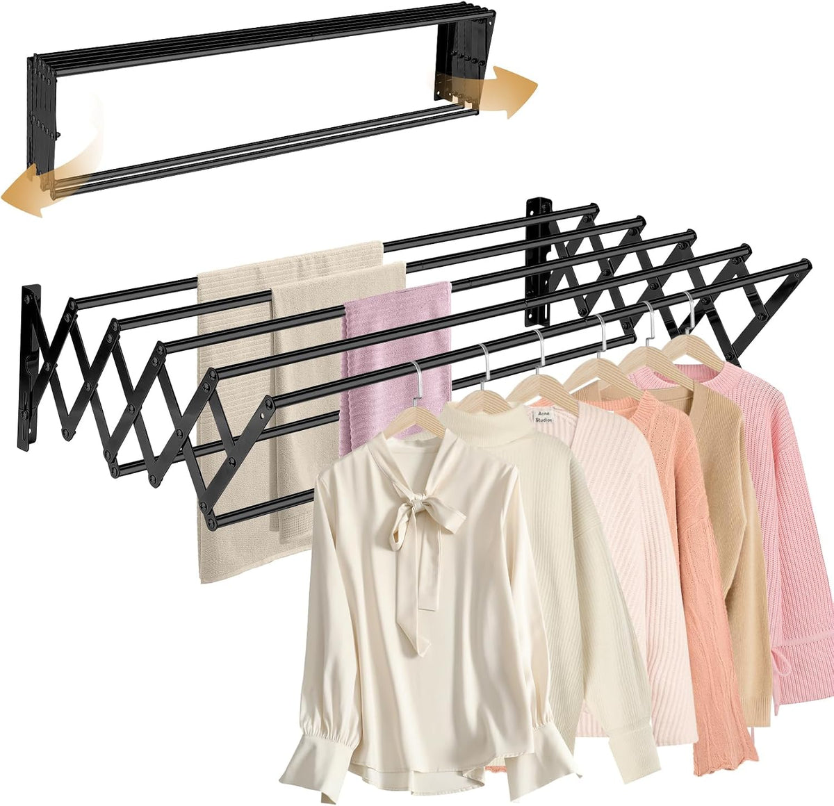 XL-31.5" Wall Clothes Drying Rack, Retractable Mounted Rack Black