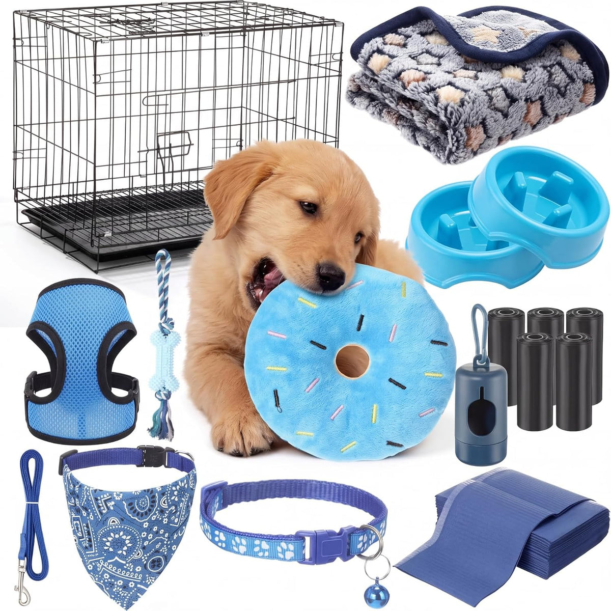 35 Pcs Puppy Supplies Starter Kit for Small Dog,Essentials Gifts, Blue