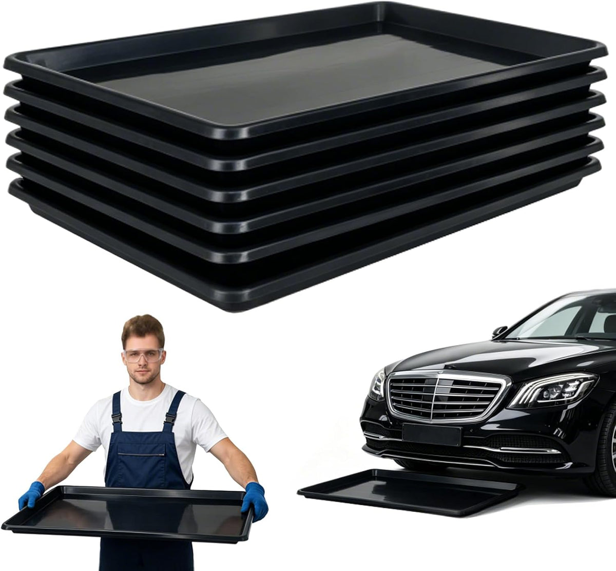6 Pack Oil Drip Pan Heavy Duty, 35.2 X 23.4 Inch PP Plastic Oil Catch Pan, Waterproof Leak-Proof Reusable Drip Tray for under Car Oil Changing, Garage Driveway & Home Appliance