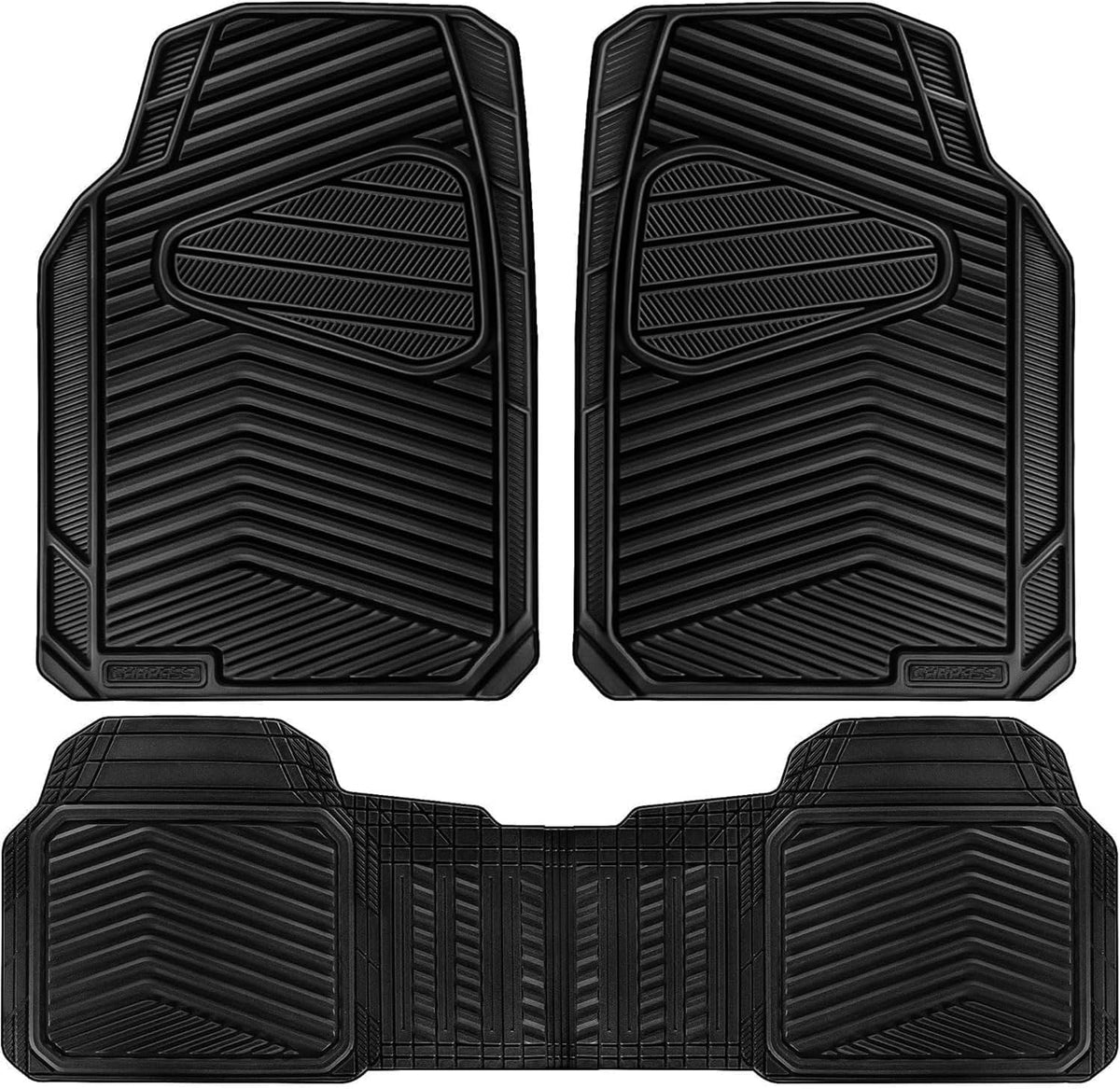 CAR PASS Rubber Car Mats, Waterproof Car Floor Mats All Weather,Car Mat Full Set 3 Piece, Automotive Floor Mat Trim to Fit for Cars Sedans Suvs Trucks, Anti-Slip Easy Clean, All Black