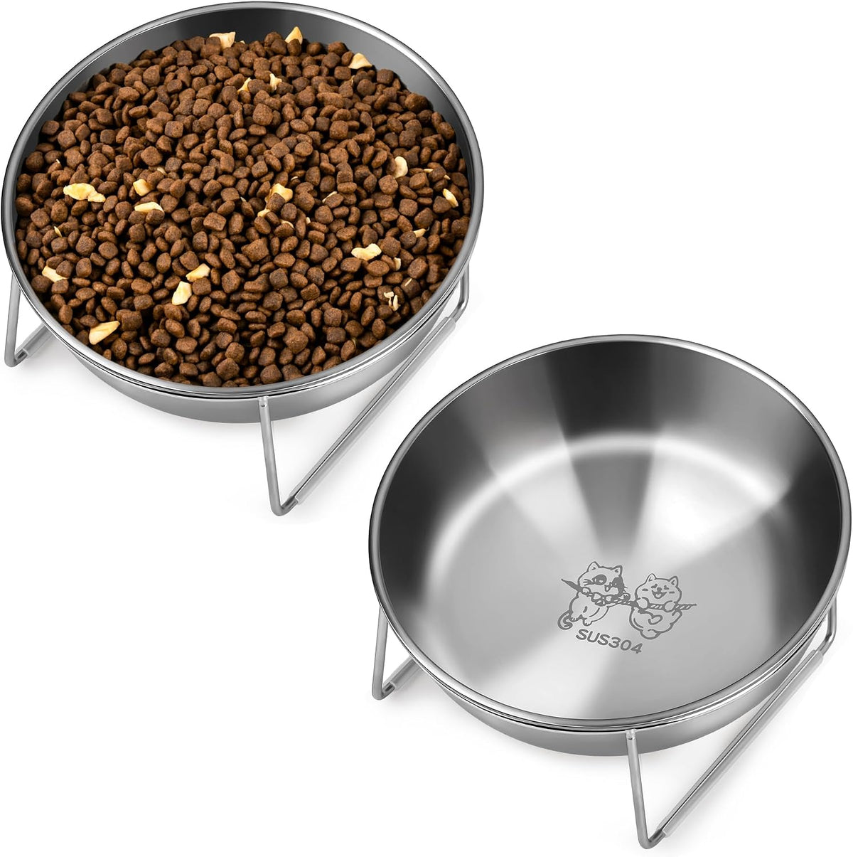 Tilted Elevated Cat Bowls, Raised 304 Stainless Steel Cat Food Bowl, 2 Pack