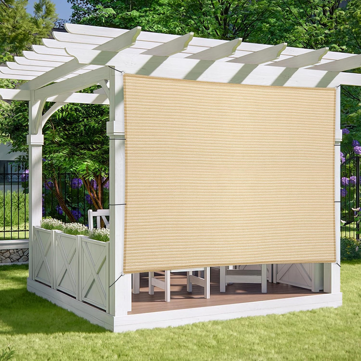 5' X 7' Beige Sun Shade Sail Straight Edge UV Block & Water Permeable Canopy Cover for Patio, Garden, Backyard, Yard & Outdoor