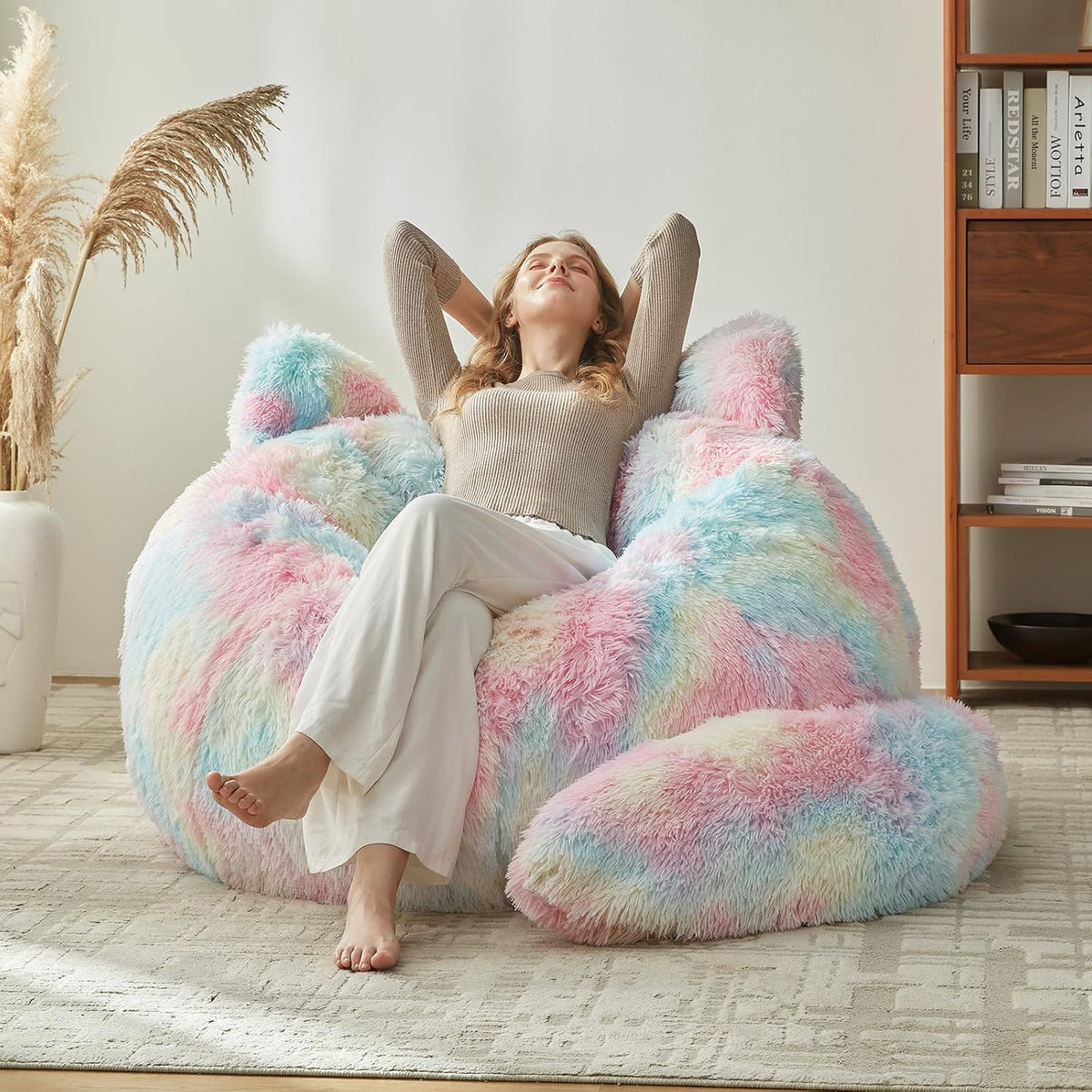 Cat Bean Bag Chair for Adults, Giant Faux Fur Beanbag Floor Sofa