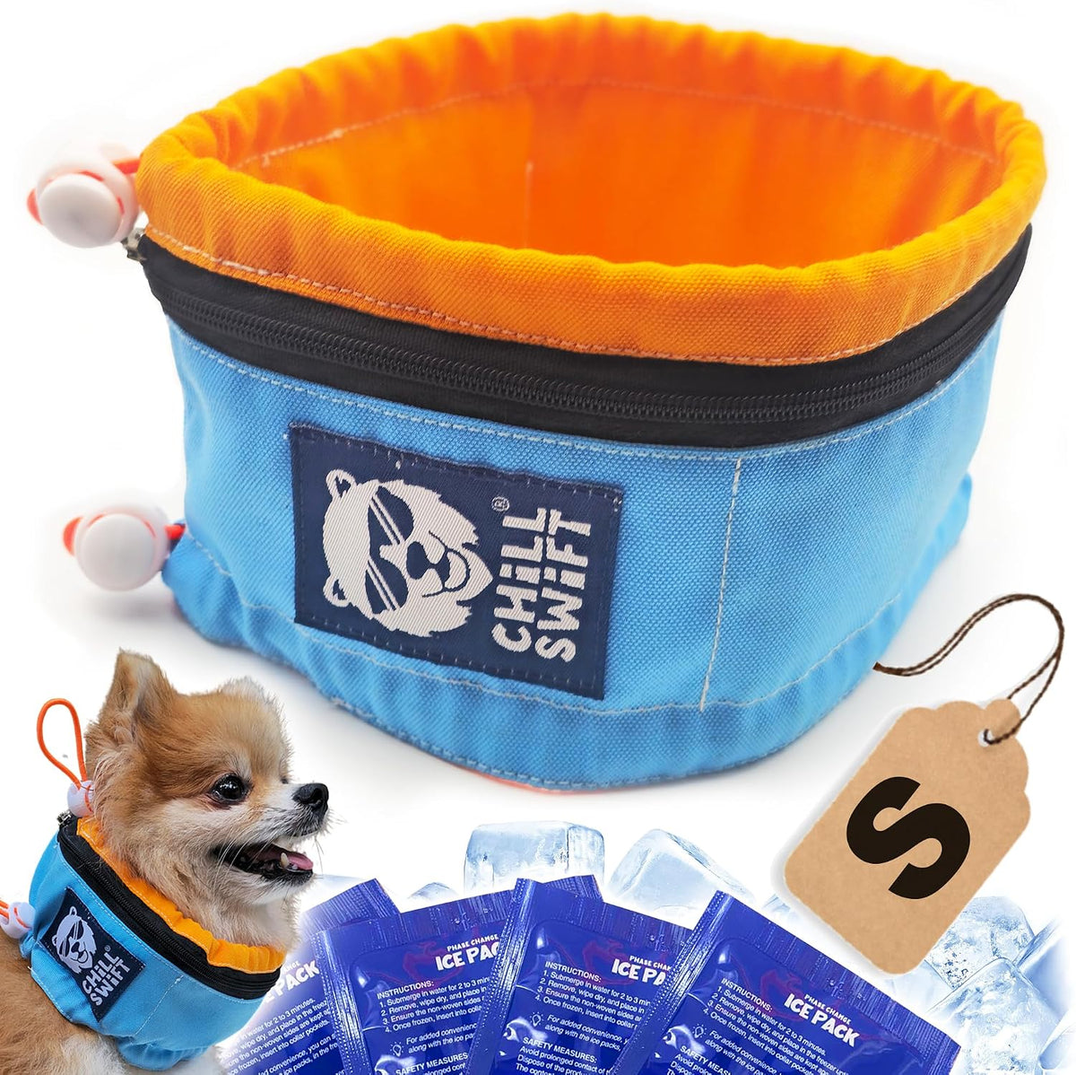 Cooling Collar for Dogs - Ice Bandana with 16 PCM Ice Packs & Carry Bag