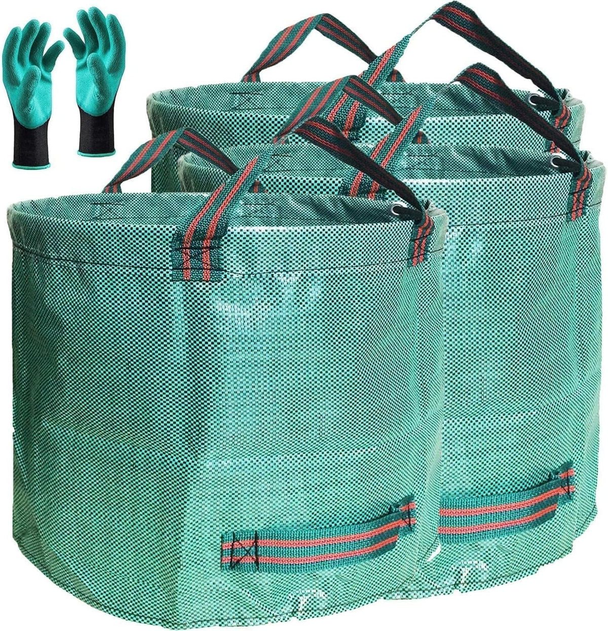 Professional 3-Pack 106 Gallon Large Lawn Garden Bags (D31,H31 Inch) Reusable Big Yard Waste Bags with Gardening Gloves for Leaf Bag,Yard Debris,Garden Pruning,Lawn Clippings Bag,Weeds Bag 4 Handles