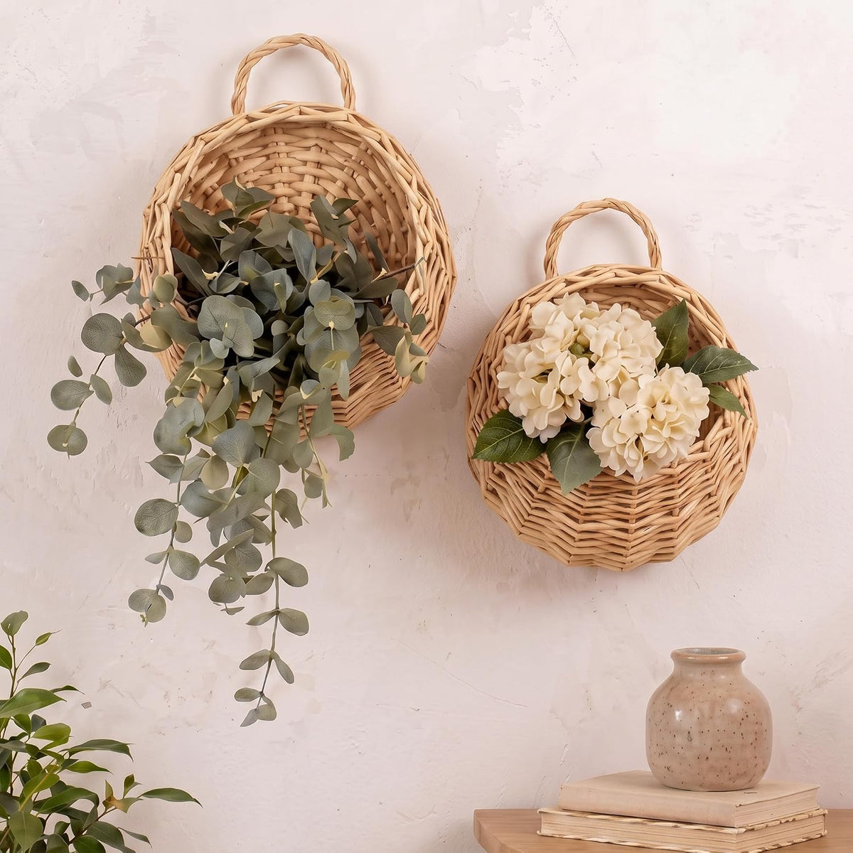 Chumia 2 Pack Wicker Wall Hanging Baskets for Plants, 14" and 8"