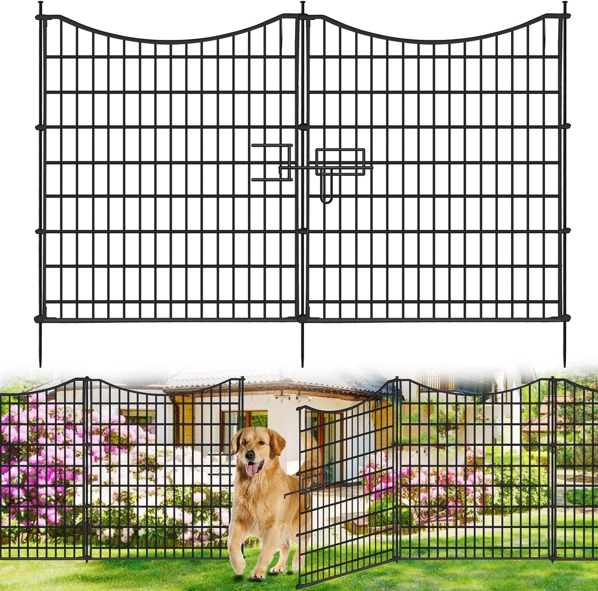 18 Panels No Dig Decorative Fence with Gate, 33 In(H) X 40.5 Ft(L) Tall Garden Fence Animal Barrier, Rustproof Metal Wire Edging Border, Temporary Dog Fencing for Outdoor, Yard, Patio