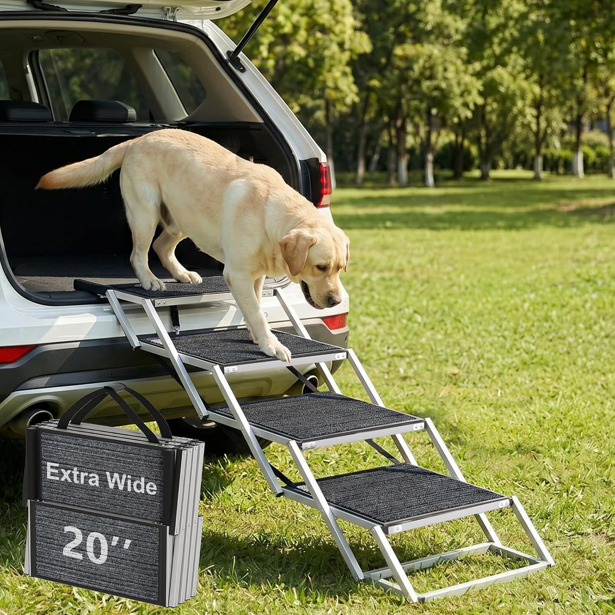 Dog Stairs for Large Dogs Extra Wide 20",Foldable Dog Ramp for Car