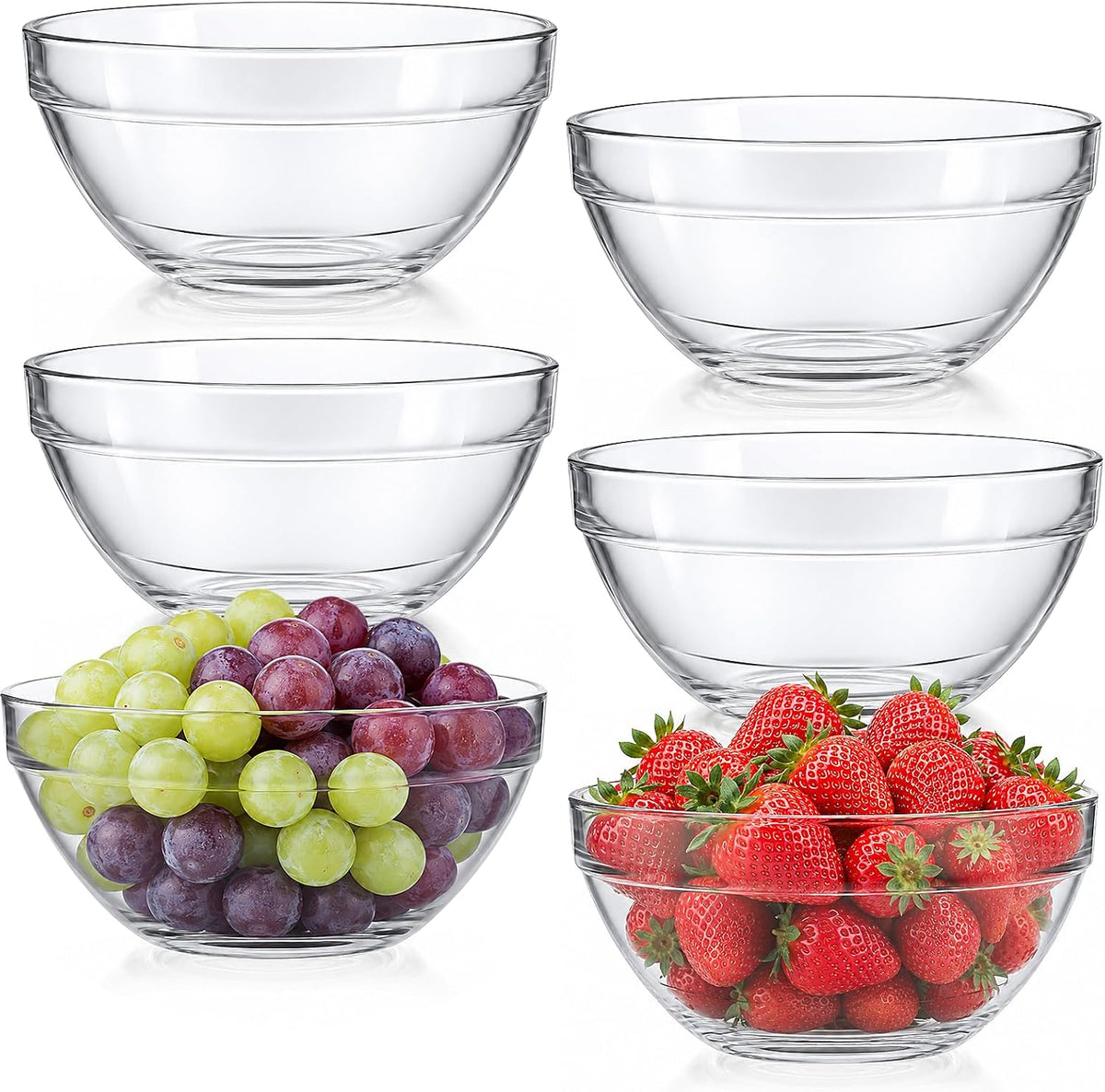 6Pcs 6.7 Inch Tempered Glass Prep Bowls Small Glass Bowls Salad Bowl