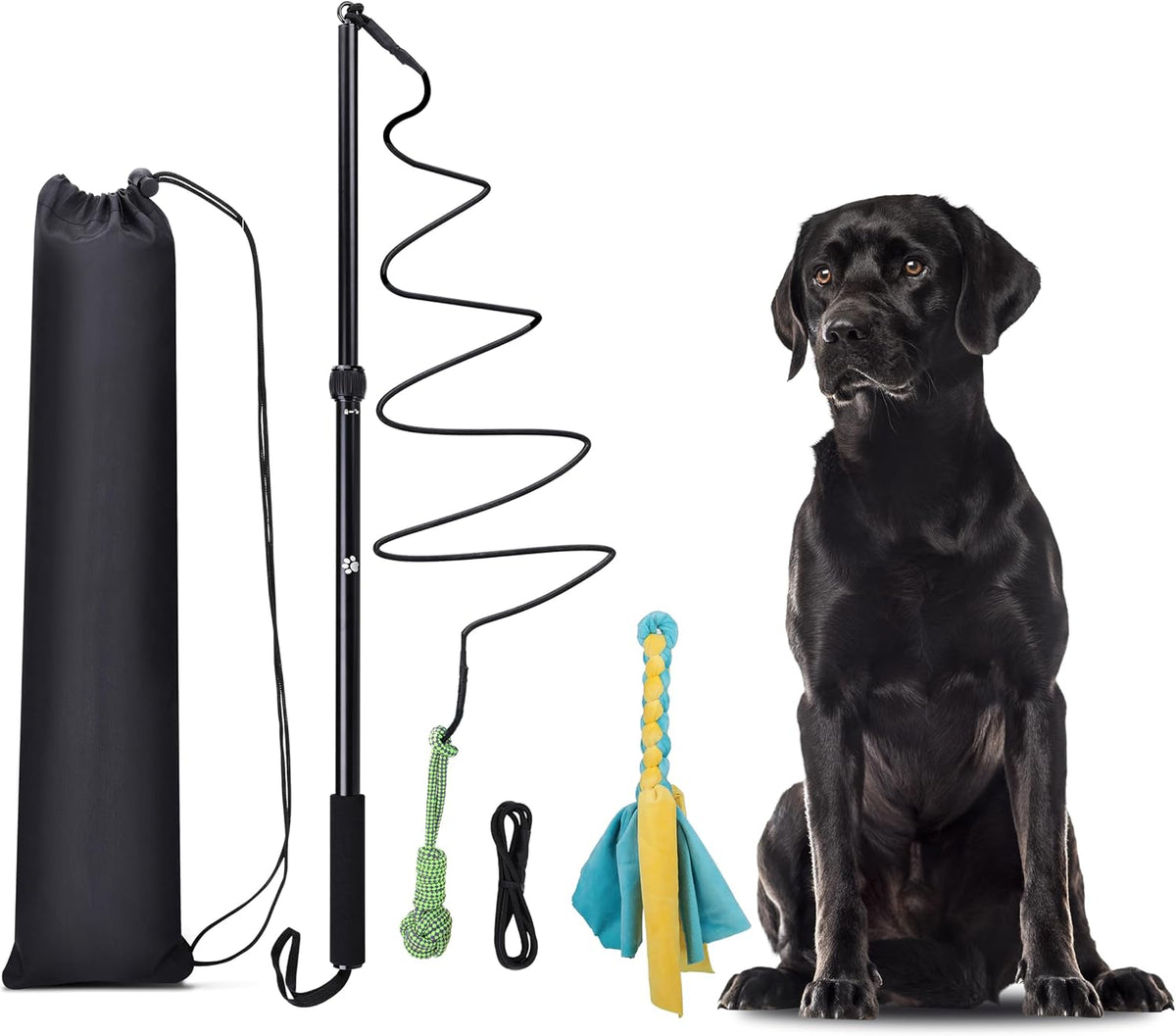 Flirt Pole Dogs, Dog Chase Toy with Squeakers Inside, Dog Fishing Pole Toy for Large Medium Small Dogs to Keep the Puppy Entertained and Physically Exhausted, Rope+Ball
