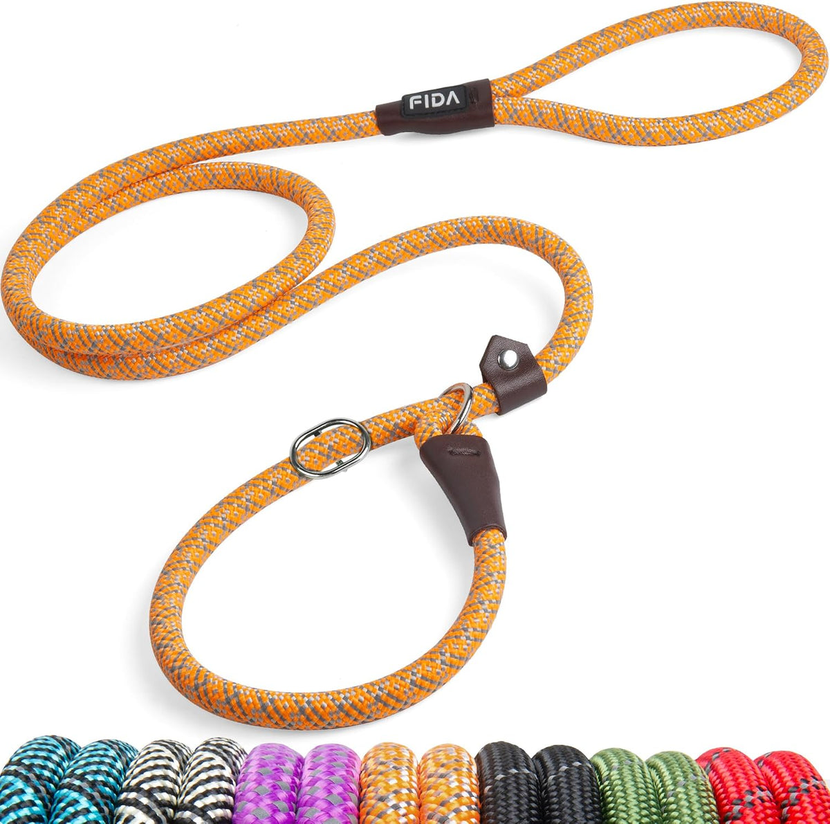 Fida Durable Slip Lead Dog Leash, 6 FT X 1/2" Dog Training Leash, Orange