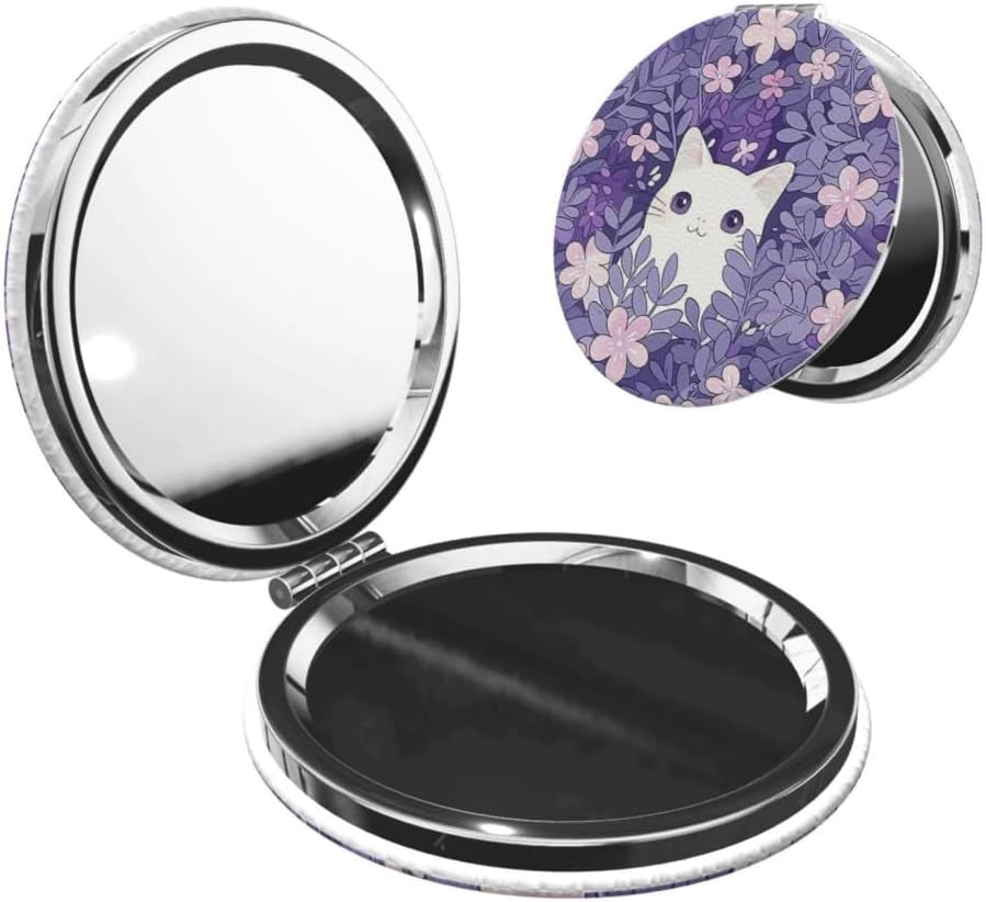 1X 2X Magnifying Double Sided Makeup Mirror - Lovely White Cat
