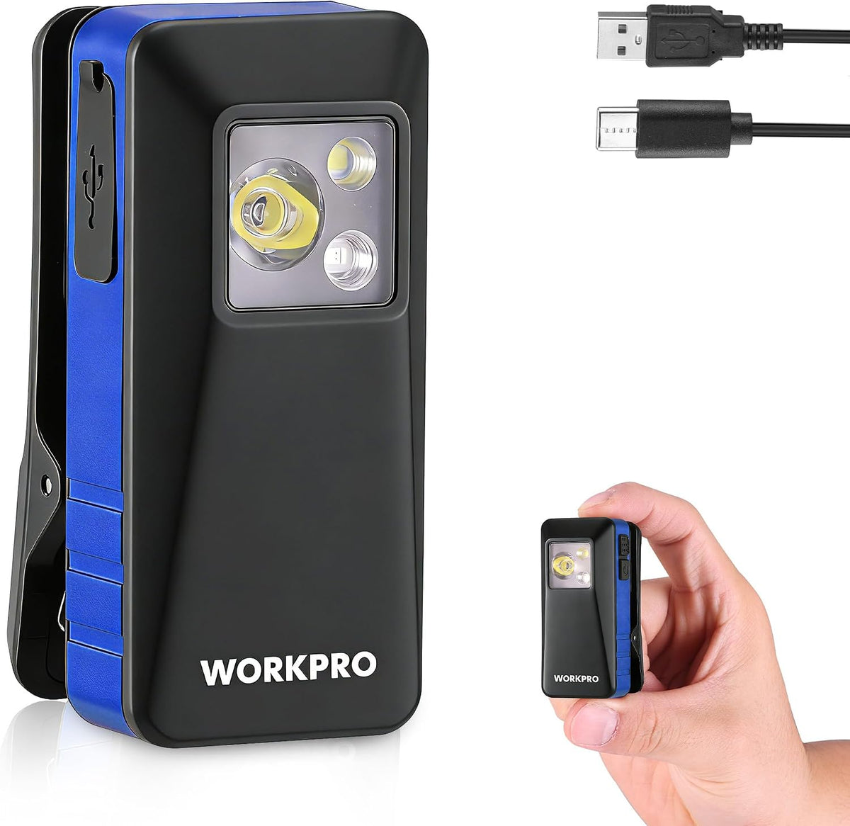 WORKPRO Rechargeable 500 Lumens EDC Flashlight Clip-On Light with 8 Modes