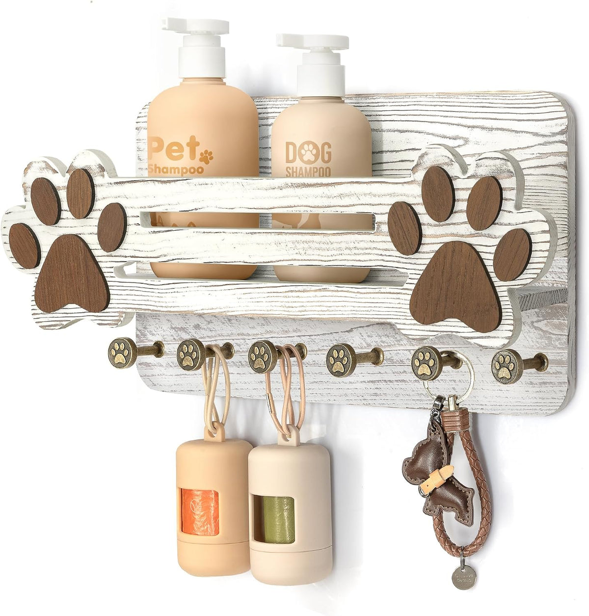 MTERSN Dog Leash Holder for Wall with Wall Shelf for Dog Lover, White