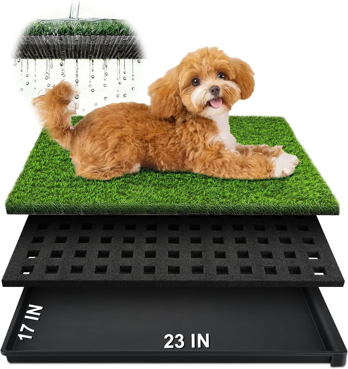 Dog Grass Pad with Tray, 23''X17'' Small Artificial Turf Grass Potty, Reusable Puppy Pee Pads for Dogs, Portable Dog Litter Box for Indoor Outdoor Potty Training Toilet