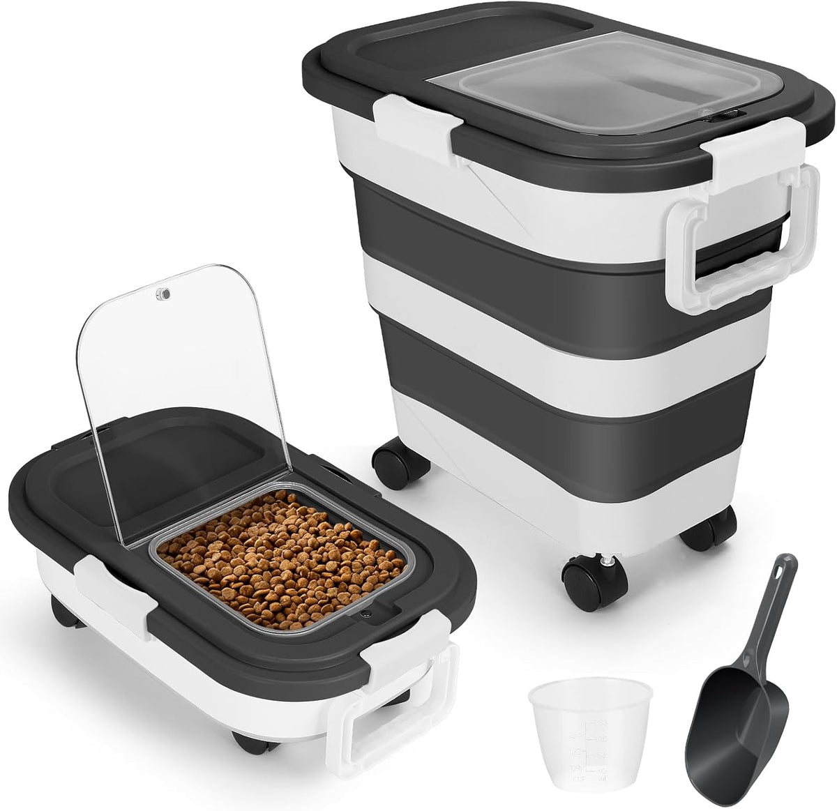 Dog Food Storage Container with Rolling Wheel and Airtight Lid, Black, 30LB