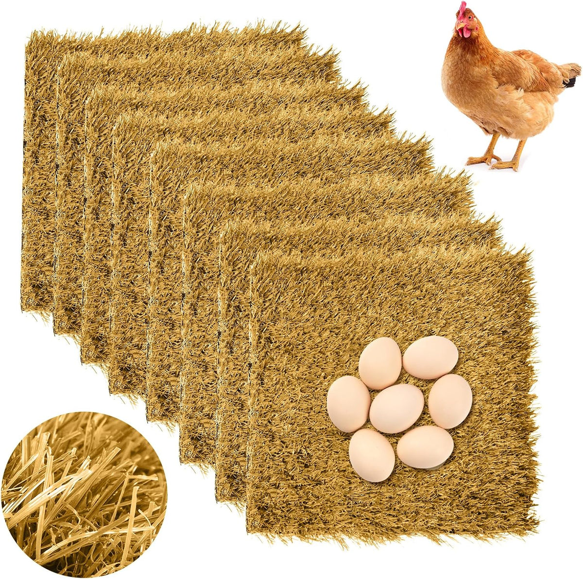 Hamiledyi 8 Pcs Chicken Nesting Pads 12"X12" Artificial Grass Rug Carpet Synthetic Turf Mat Washable Chicken Coop Bedding Laying Garden Lawn Indoor/Outdoor Bedding for Chicken Hen Small Pets(Brown)