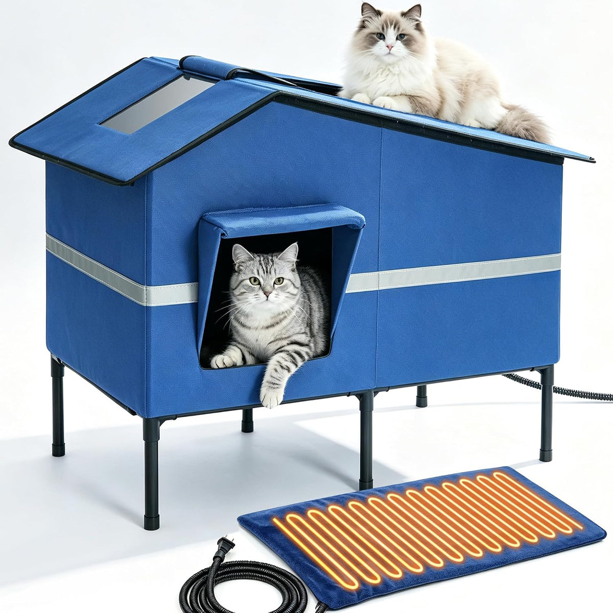 Large Heated Cat Houses for Outdoor, Weatherproof Insulated Shelter