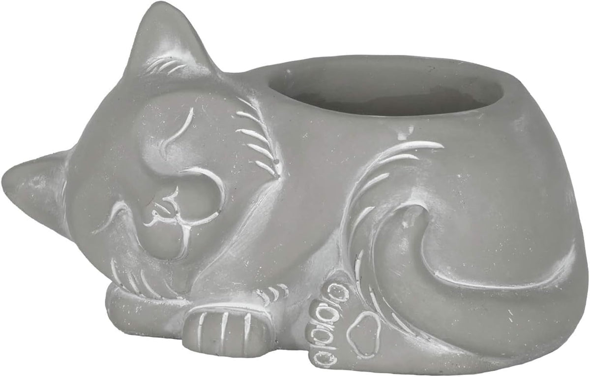 GROWSCAPE Cement Buddies Animal Planter - Cute Desk Decoration - UV Coated Animal Vase W/Drain Plug - Succulent Plant Pot for Indoor/Outdoor Use (Cat Planter, Natural, Small)
